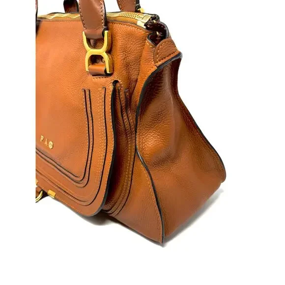Chloe Large Marcie Pebbled Leather Satchel Bag Tan Cognac Gold Hardware w COA - Picture 4 of 16